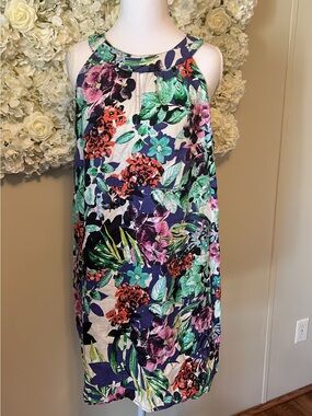 C&C California Purple Floral Linen Dress 100% Linen